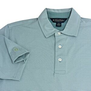 Brooks Brothers Polo Shirt Mens M‎ Teal Green Striped Performance Short Sleeve